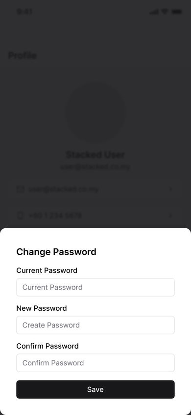 Stacked: Password on the Profile page, mobile