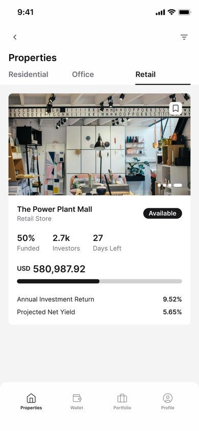Stacked: Retail on the Properties page, mobile