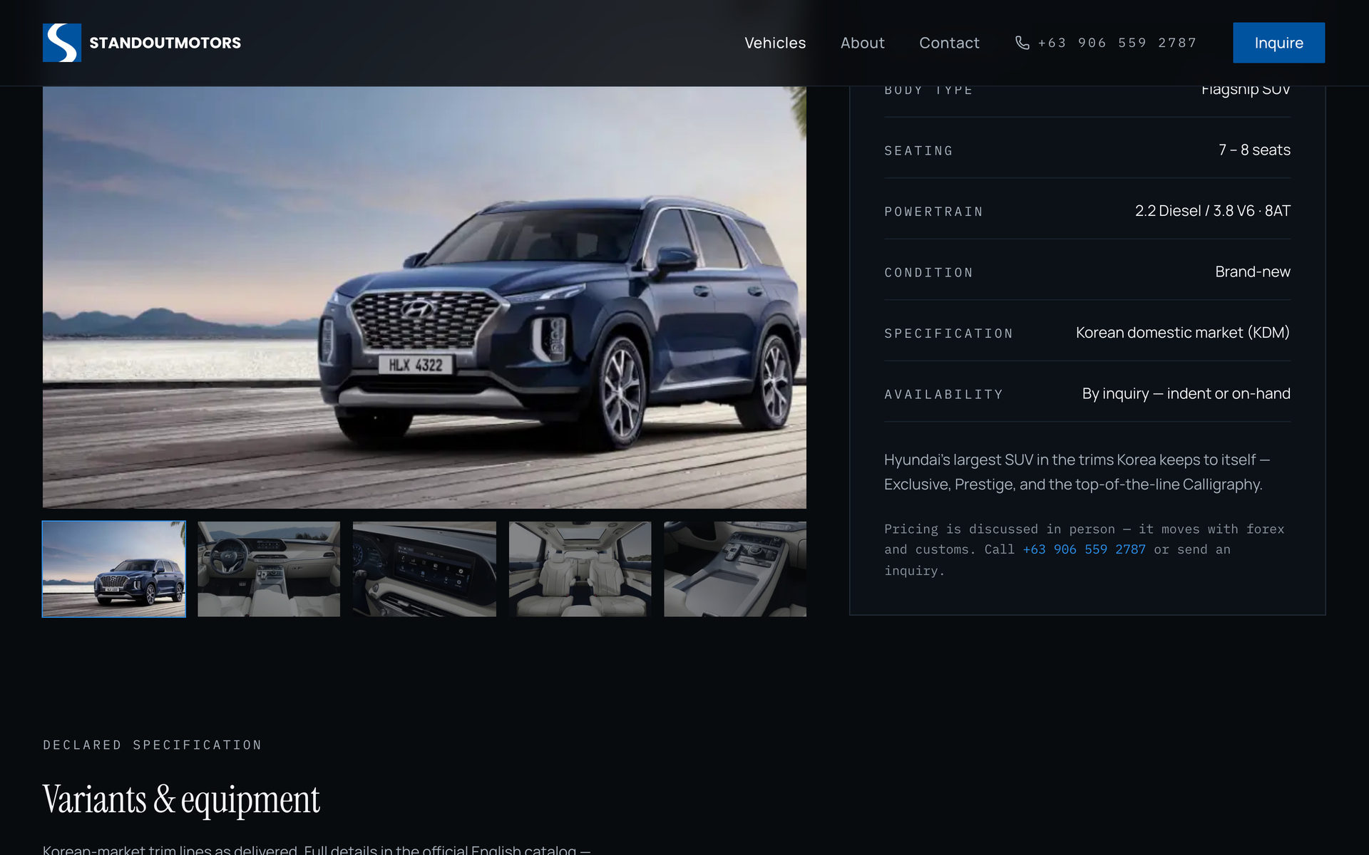 Standout Motors: Unit Manifest Gallery on the Vehicles page, desktop