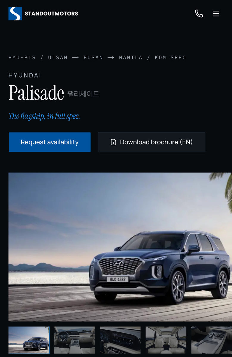 Standout Motors: Vehicle Header on the Vehicles page, mobile