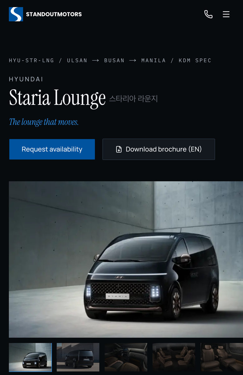 Standout Motors: Vehicle Header on the Vehicles page, mobile