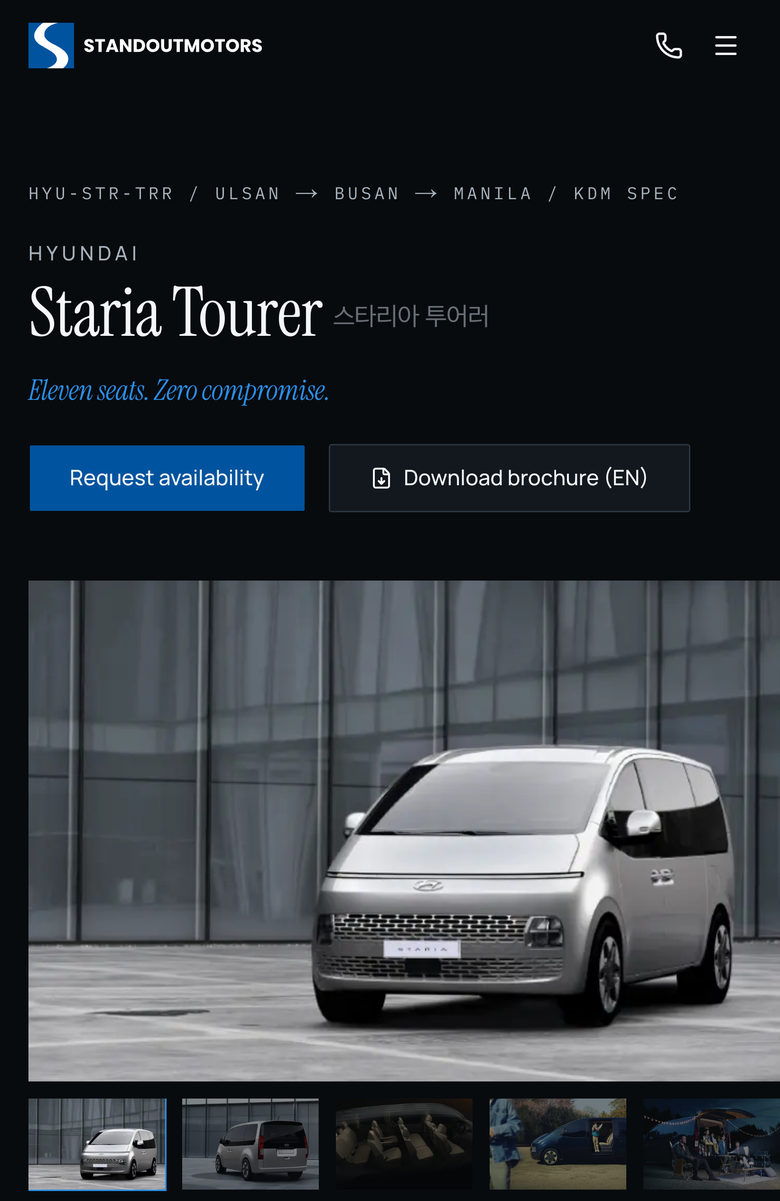 Standout Motors: Vehicle Header on the Vehicles page, mobile