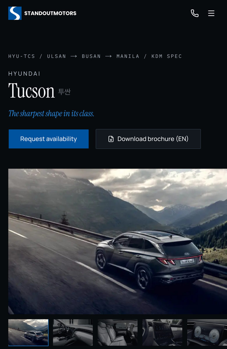 Standout Motors: Vehicle Header on the Vehicles page, mobile