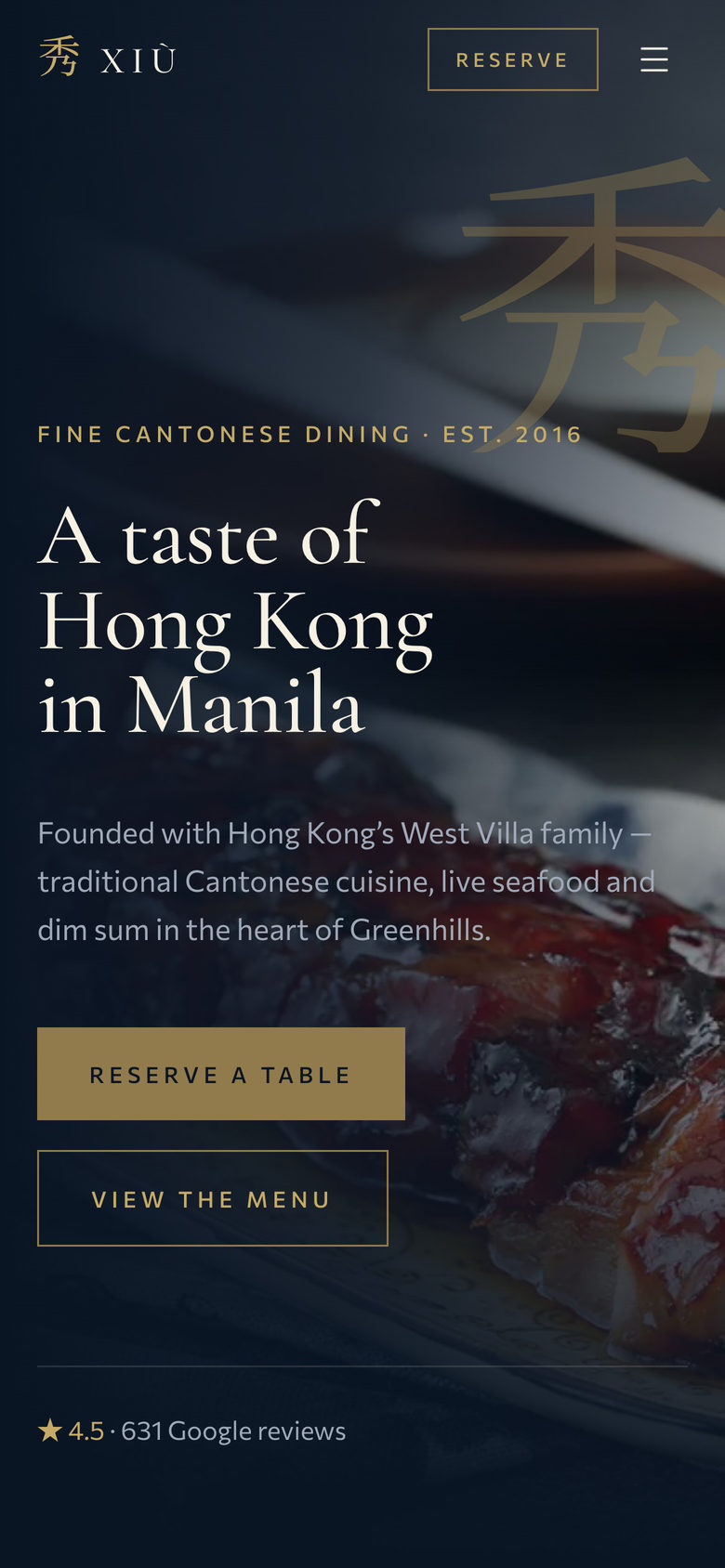 Xiu Fine Cantonese Dining: Hero on the Home page, mobile