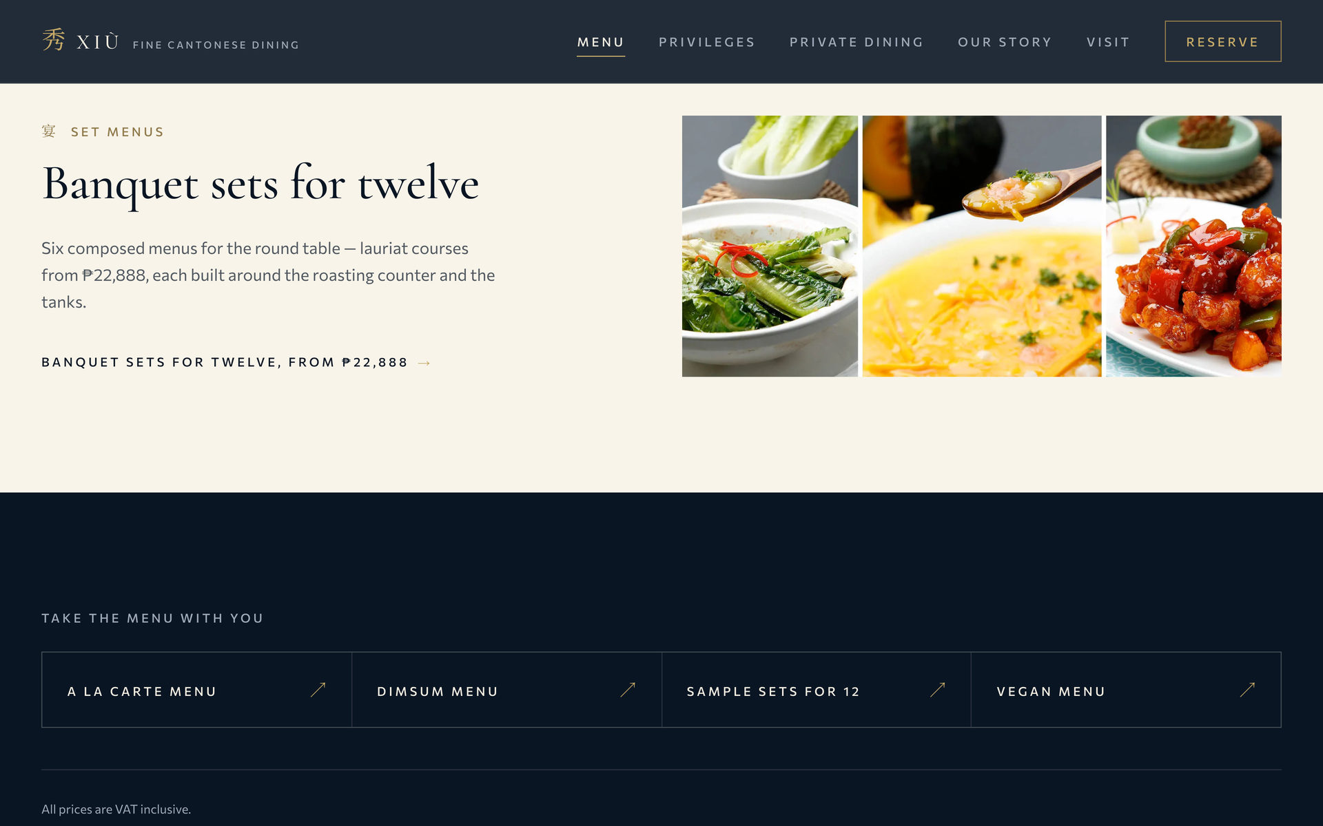 Xiu Fine Cantonese Dining: Set Menus on the Menu page, desktop