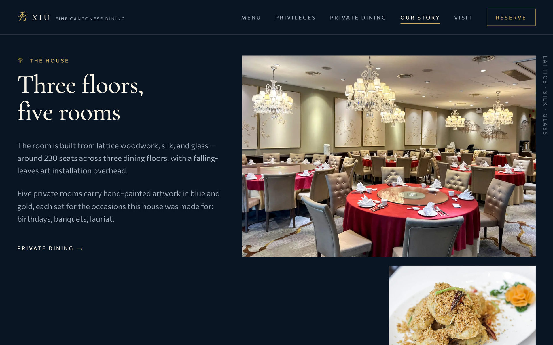 Xiu Fine Cantonese Dining: The House on the Our Story page, desktop