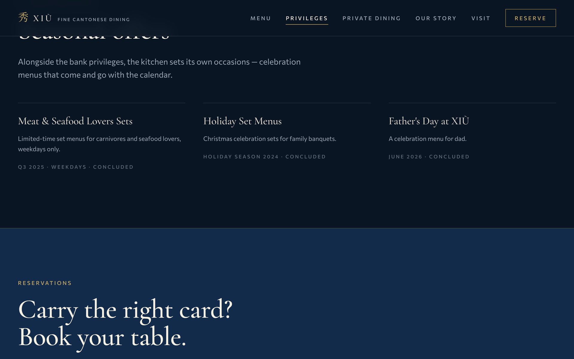 Xiu Fine Cantonese Dining: From the House on the Privileges page, desktop