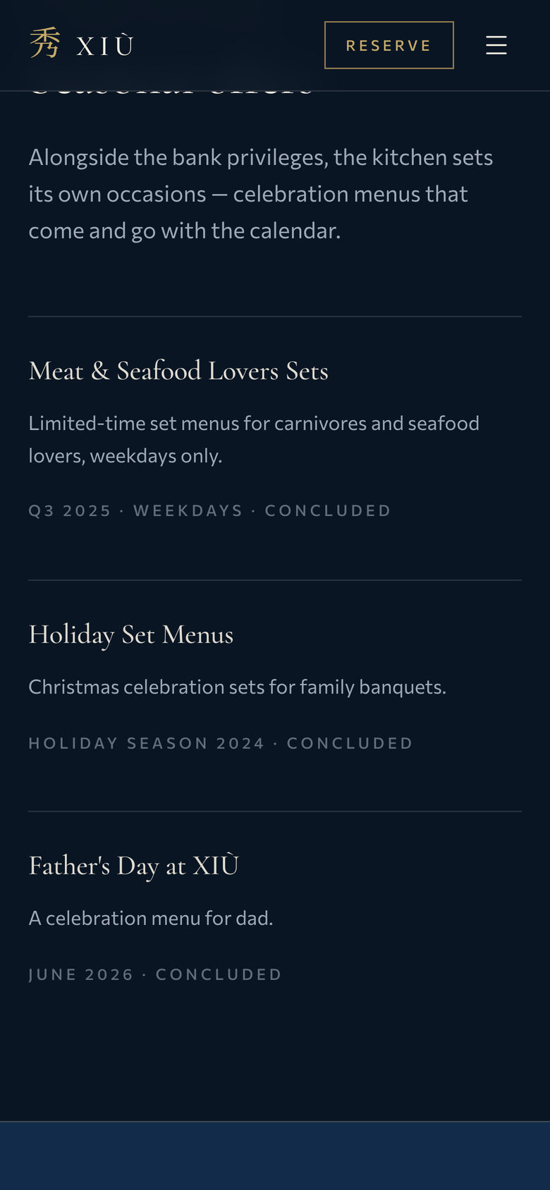 Xiu Fine Cantonese Dining: From the House on the Privileges page, mobile