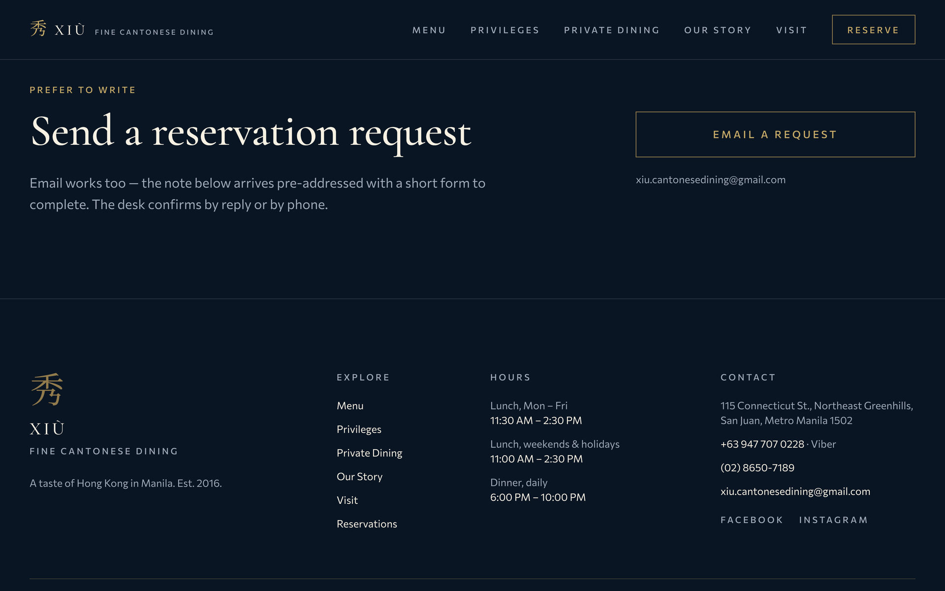 Xiu Fine Cantonese Dining: Prefer to Write on the Reserve page, desktop