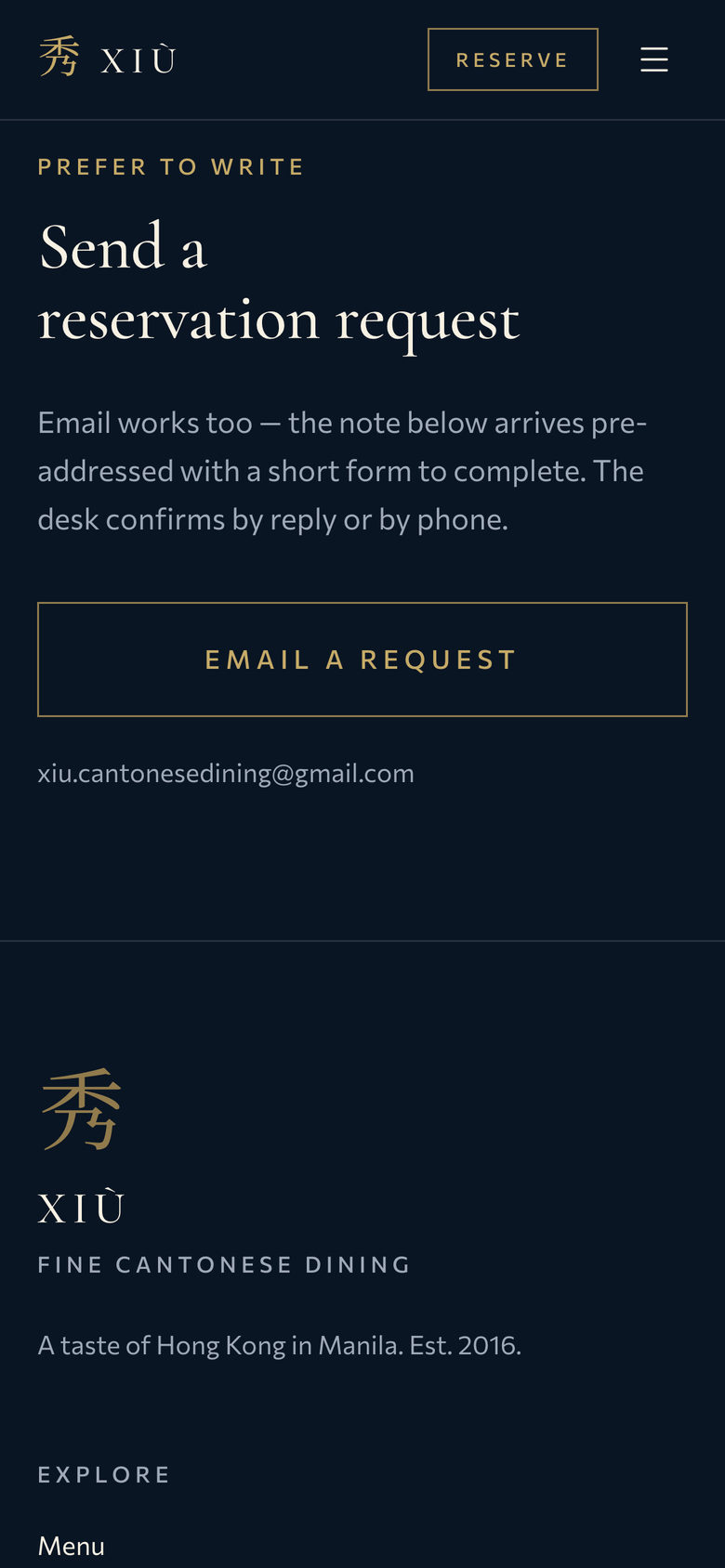 Xiu Fine Cantonese Dining: Prefer to Write on the Reserve page, mobile