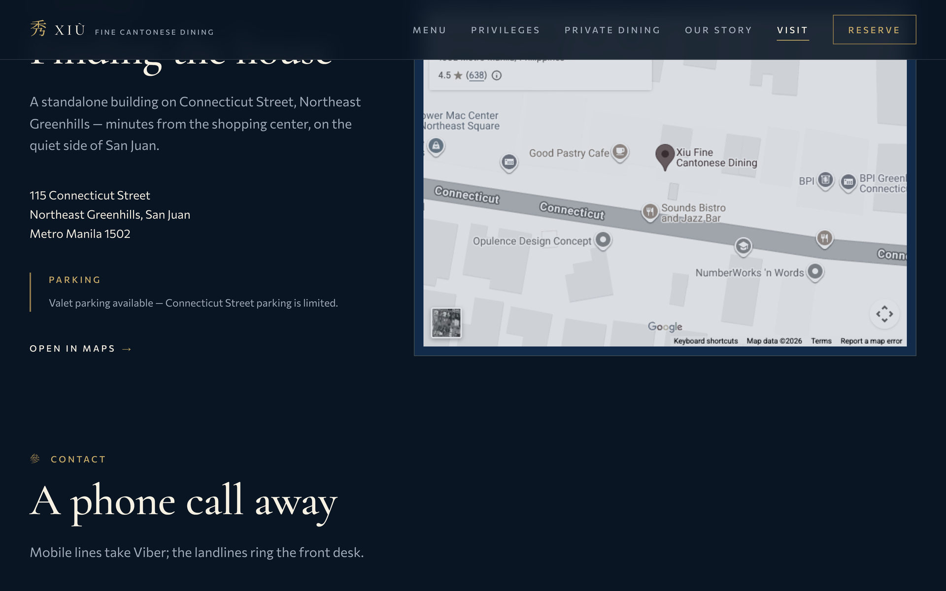 Xiu Fine Cantonese Dining: Getting Here on the Visit page, desktop